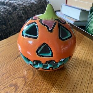 Blue Orange Pottery Painted Jack O Lantern